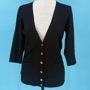 Yansi Fugel Womens Black Silk Spandex V-Neck Button Front Cardigan Sweater S